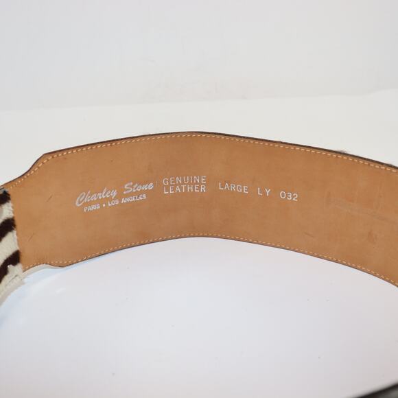 Charley Stone Zebra Print Wide Leather Belt with Statement Buckle Size L - Picture 3 of 3